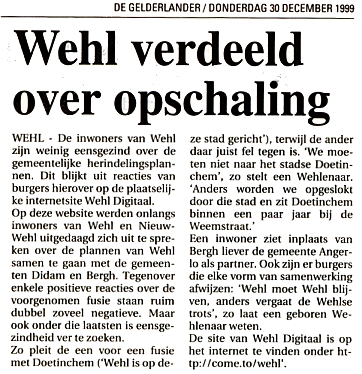 Gemeentelijke herindeling-discussie in Wehl Digitaal